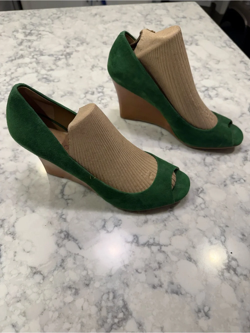Talbots Emerald Green Peep-Toe Wedge Heels
